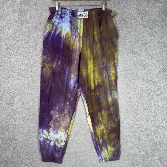 Vintage Attack Reaction Wear Tie Dye Pants L Purple Yellow Rayon Boho Grunge USA - Picture 13 of 13